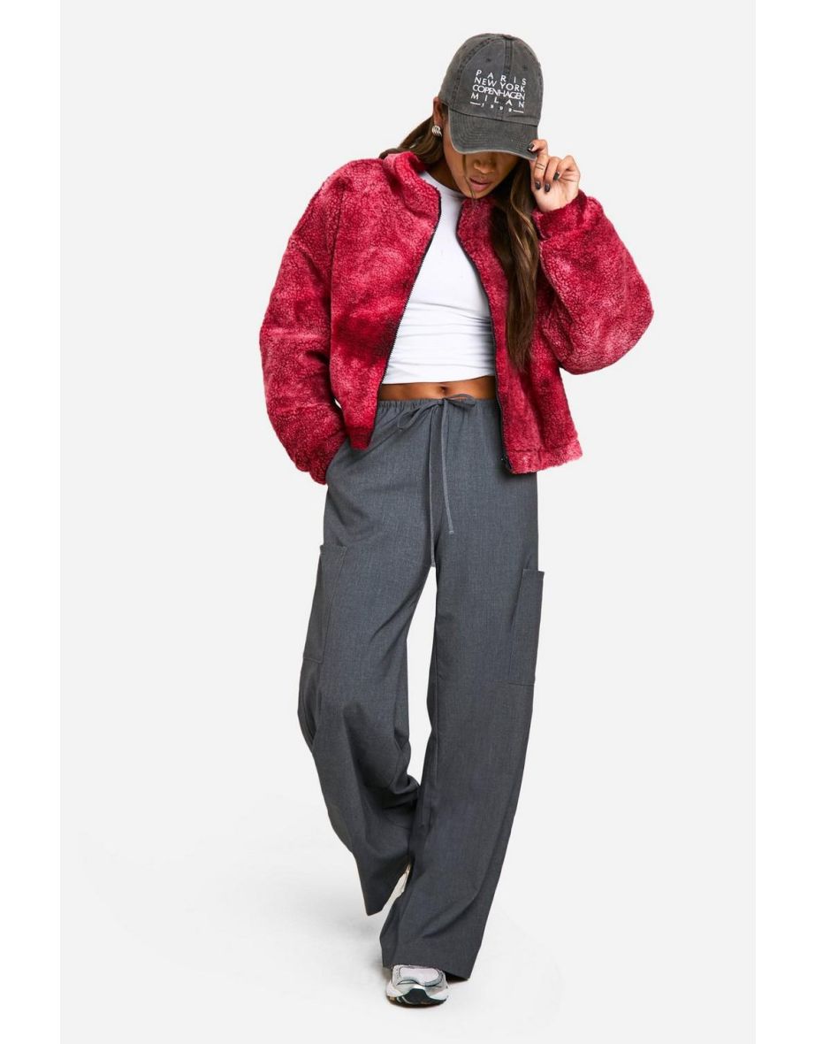Boxy Tie Dye Print Teddy Bomber Jacket