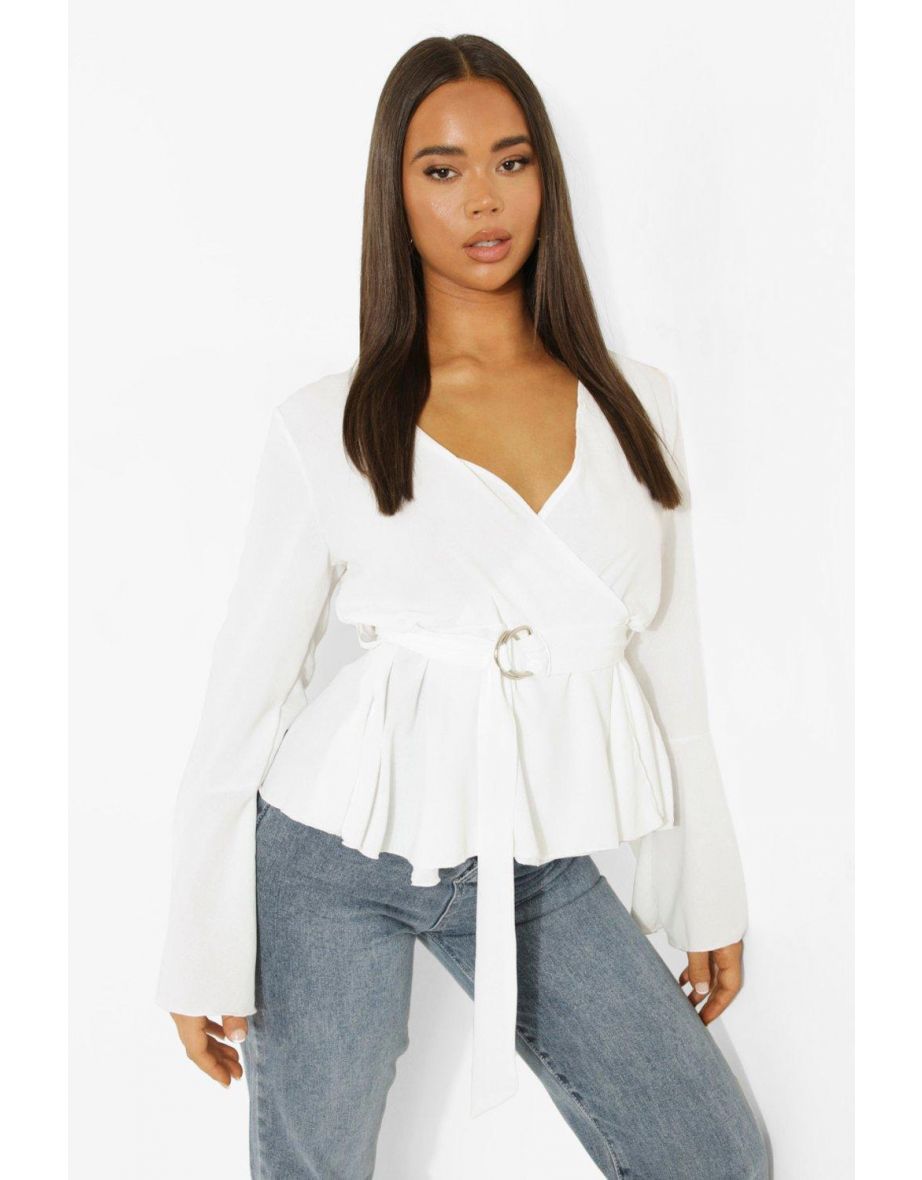 Flared Sleeve Belted Blouse - ivory