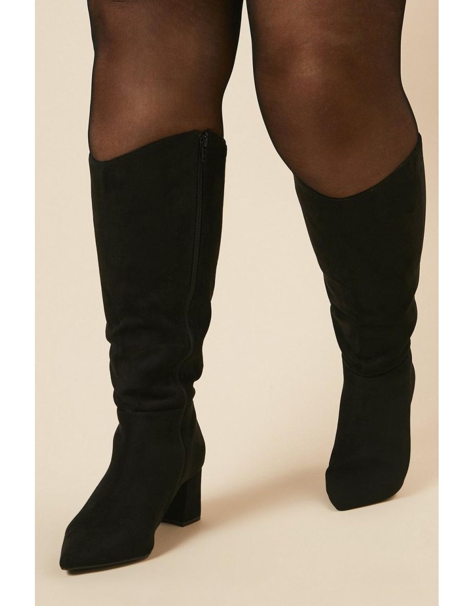 Wide Fit Halo Pointed Toe High Block Heel Western Boots