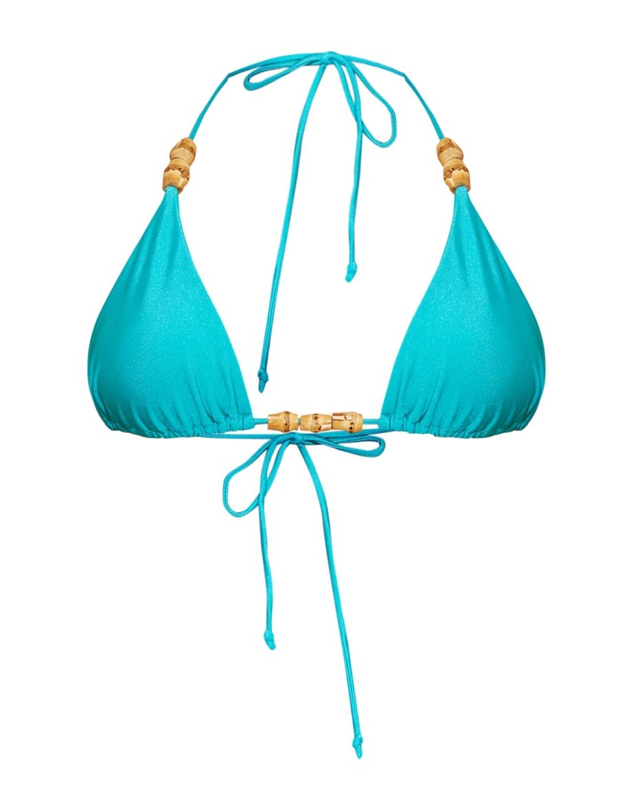 Teal Wooden Bead Triangle Bikini Top - 4