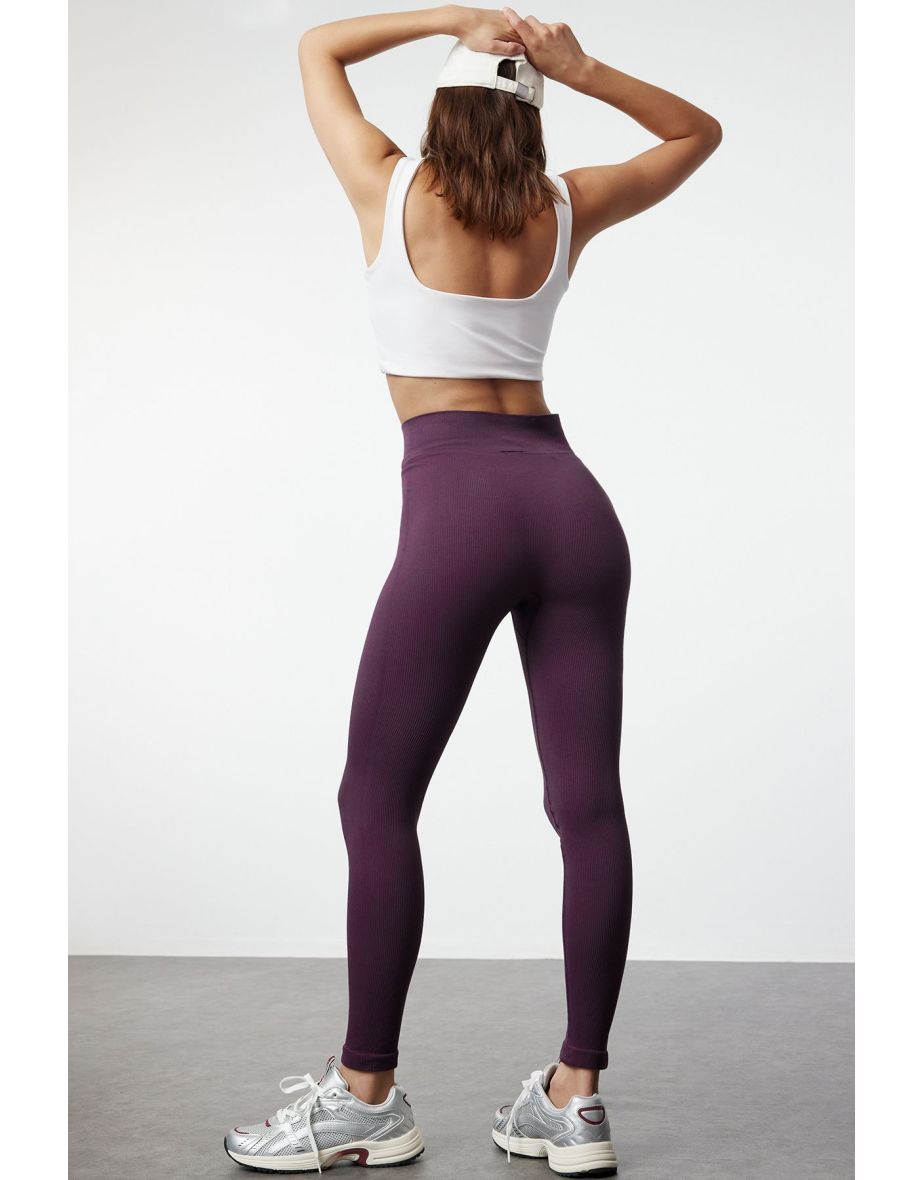 Plum Seamless Full Length Knitted Sports Tights - 6