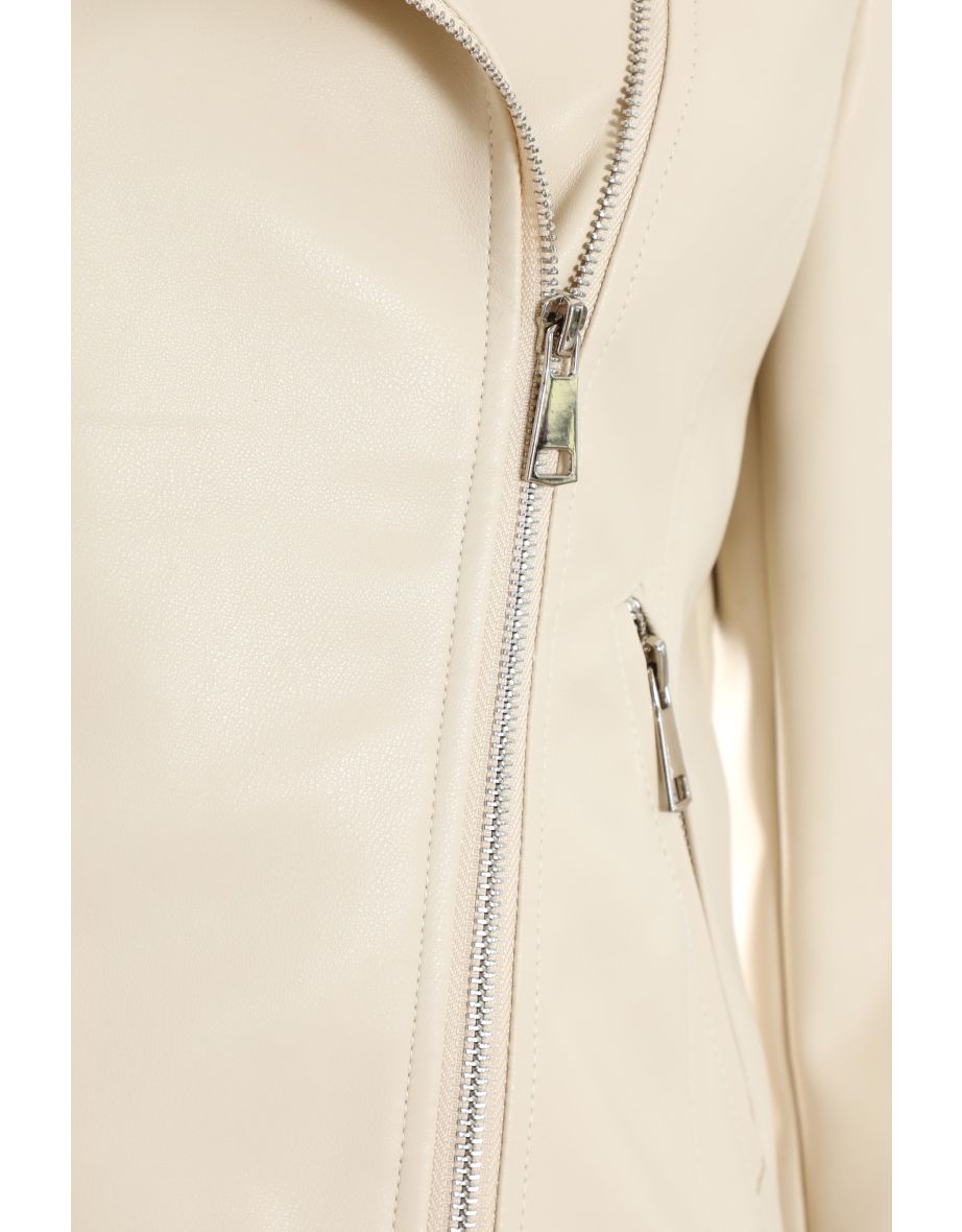 Stone Faux Leather Biker Jacket - 5