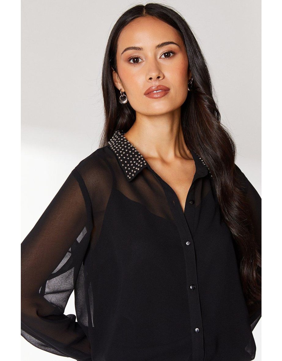 Principles by Debenhams Long Sleeved Black Chiffon Shirt - 3