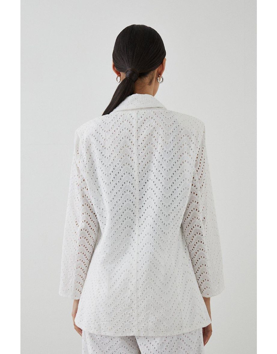 Broderie Blazer 3/4 Sleeve - white - 3