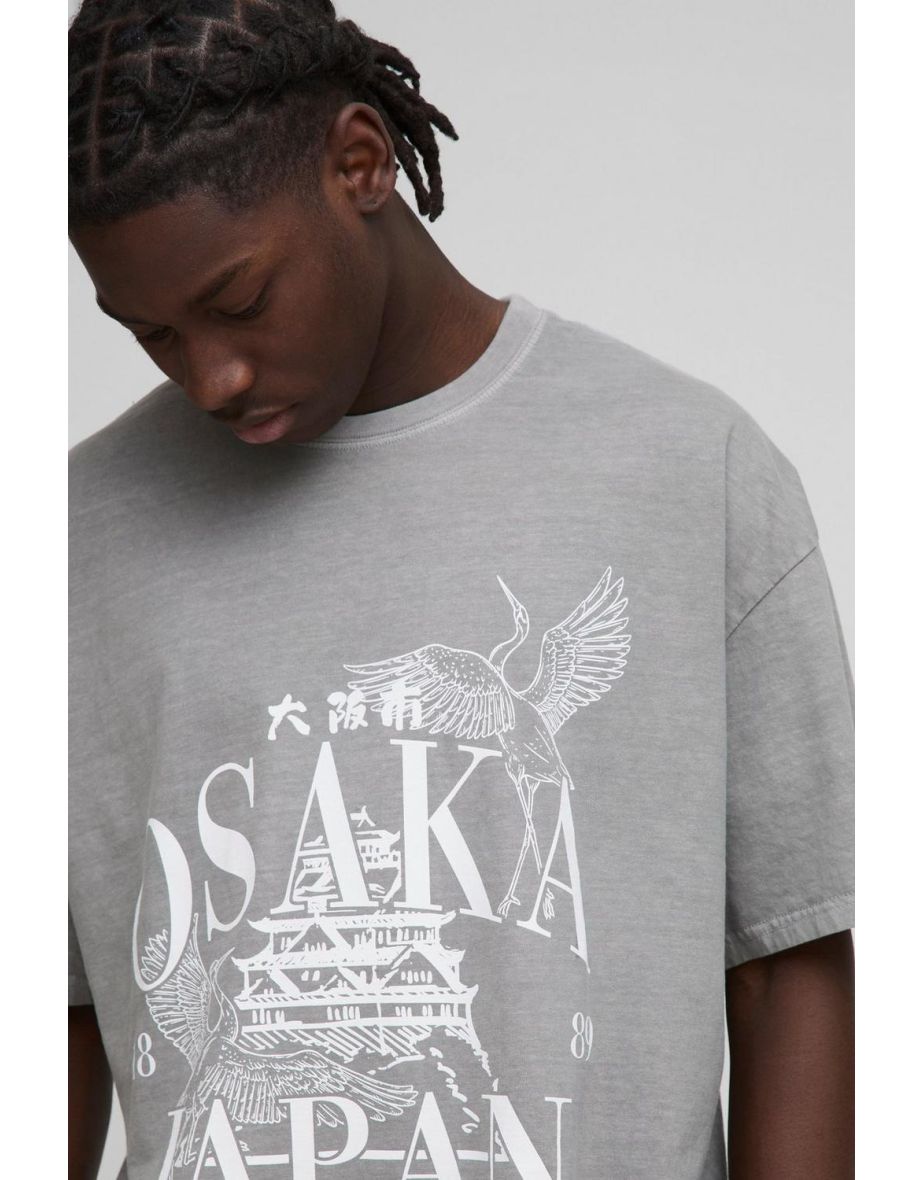 Oversized Osaka Japan Washed T-Shirt - charcoal - 2