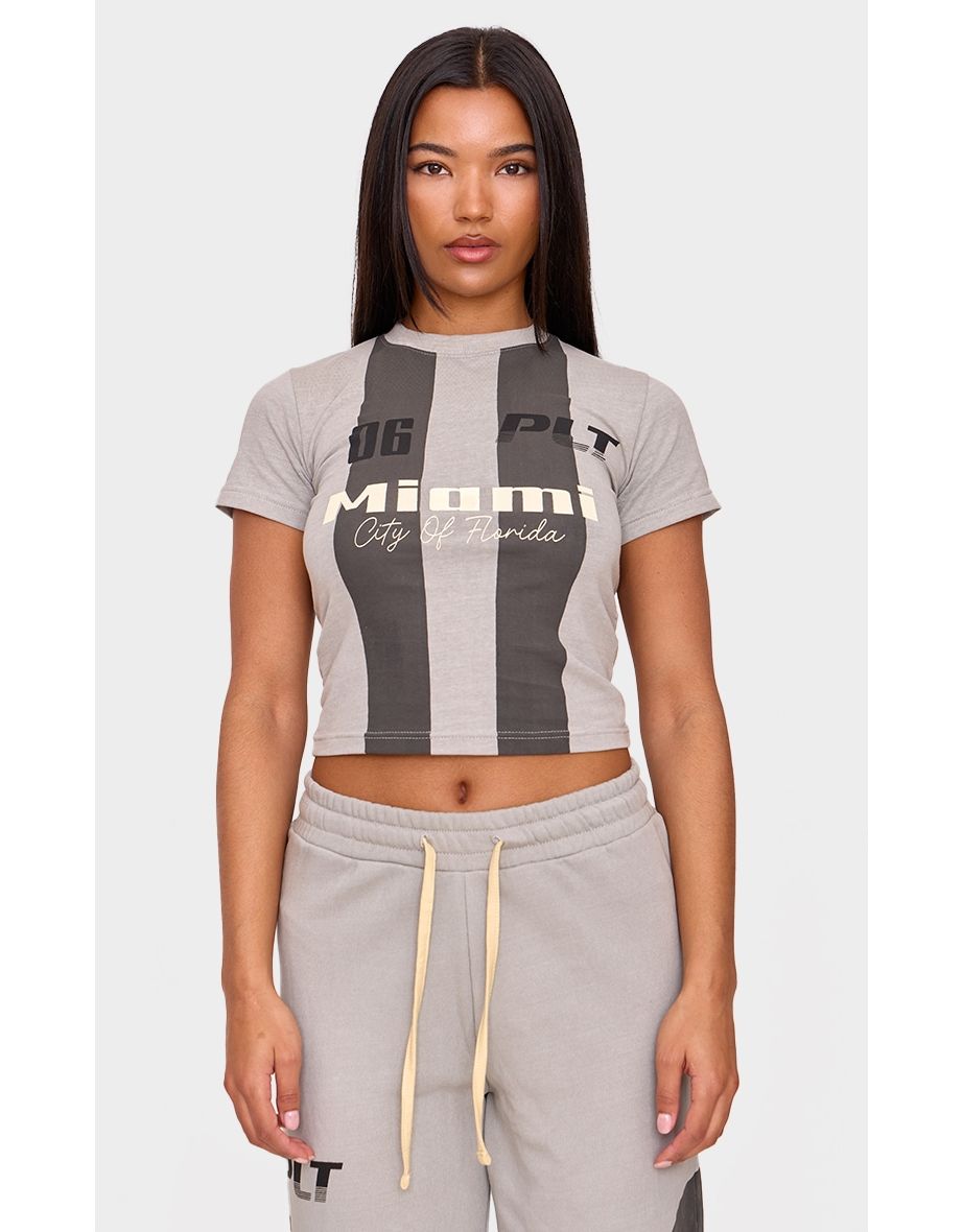 Charcoal Stripe Printed Miami Baby Tee