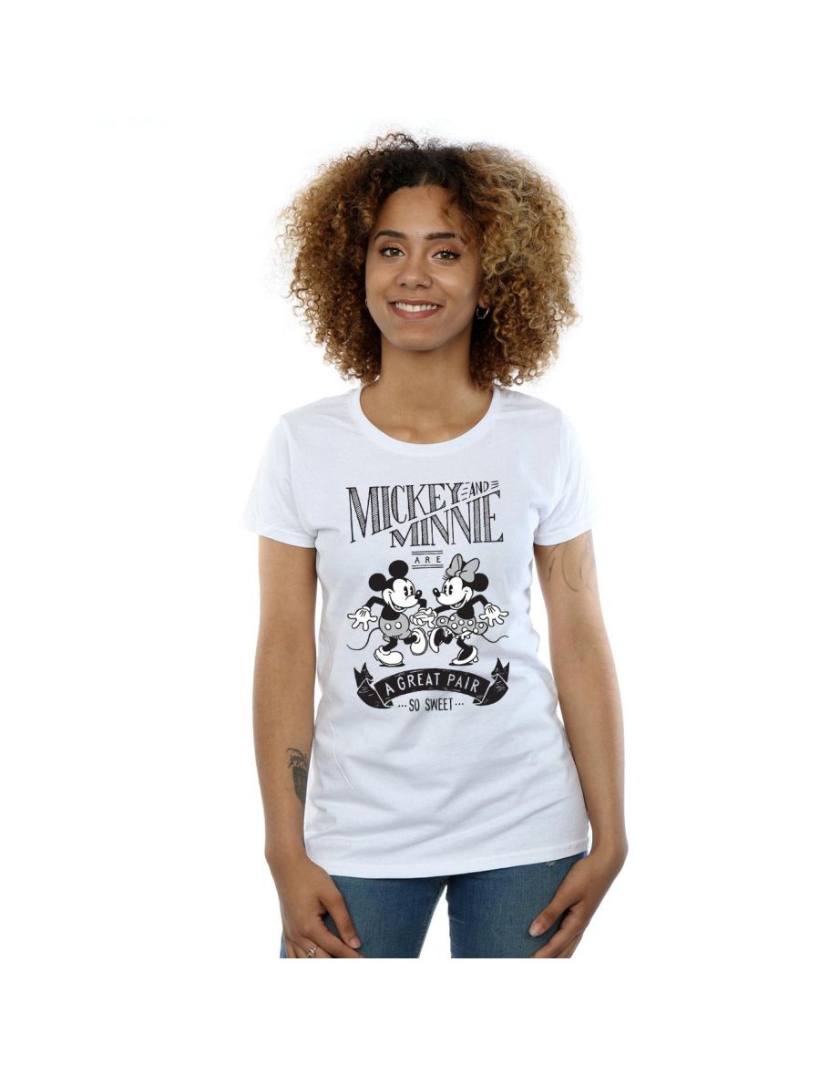 Disney Womens/Ladies Mickey And Minnie Mouse Great Pair Cotton T-Shirt - White