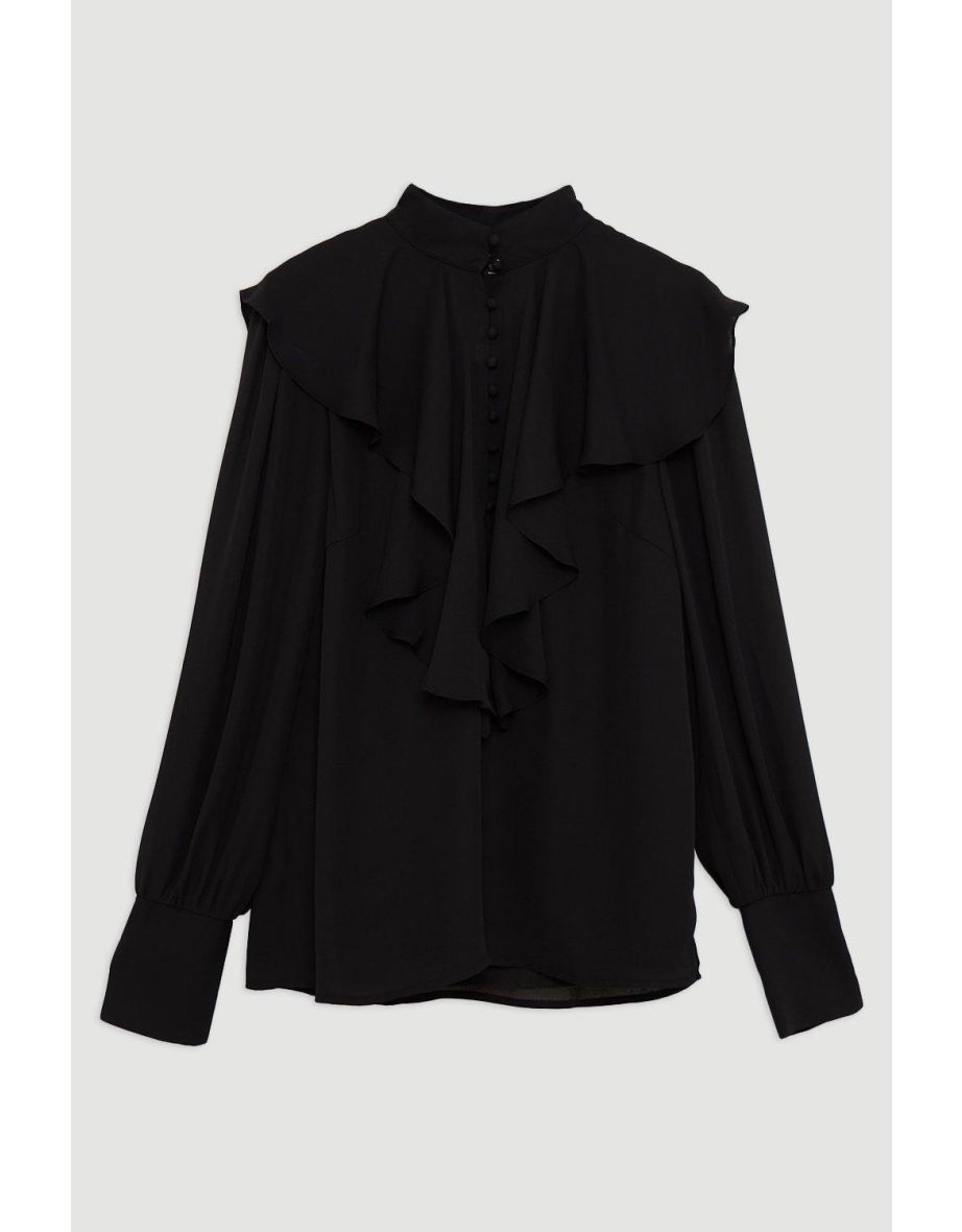 Ruffle High Neck Georgette Woven Blouse - 3