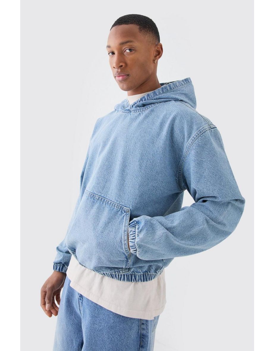 Shop Denim Boxy Fit Hoodie light blue Online in Bahrain VogaCloset