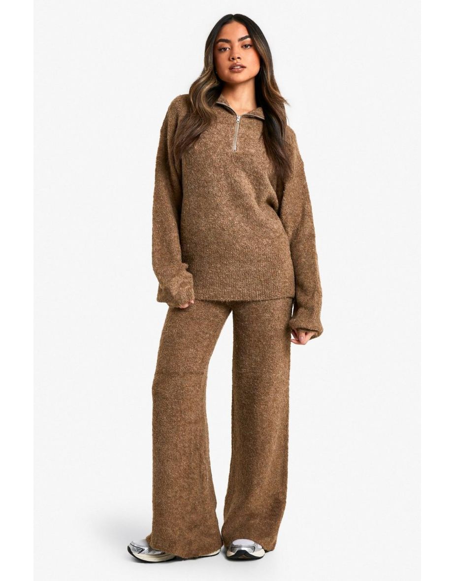 Half Zip Oversized Jumper And Wide Leg Trouser Borg Knit Co-ord