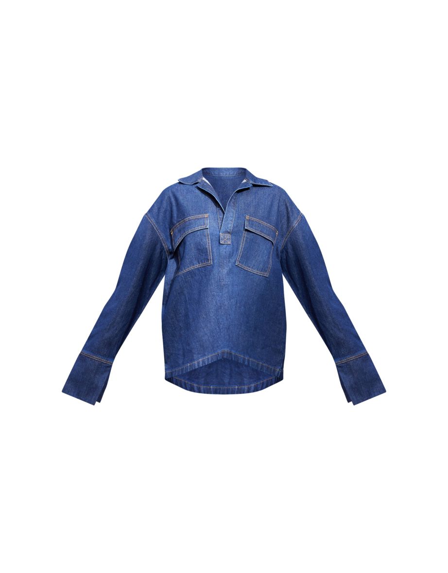 Indigo Pocket Detail Open Long Sleeve Shirt - 4