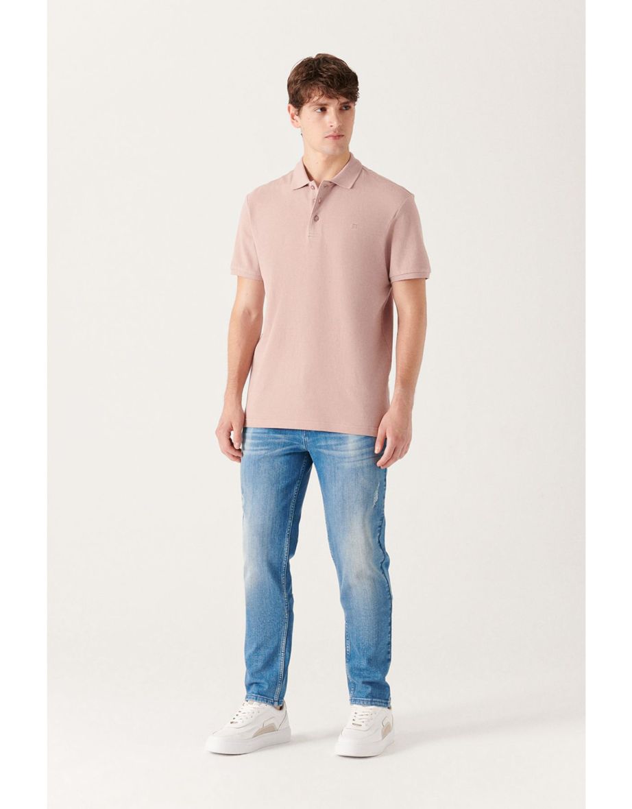 Men's Powder 100% Cotton Cool Keeping Standard Fit Regular Cut Polo Neck T-shirt