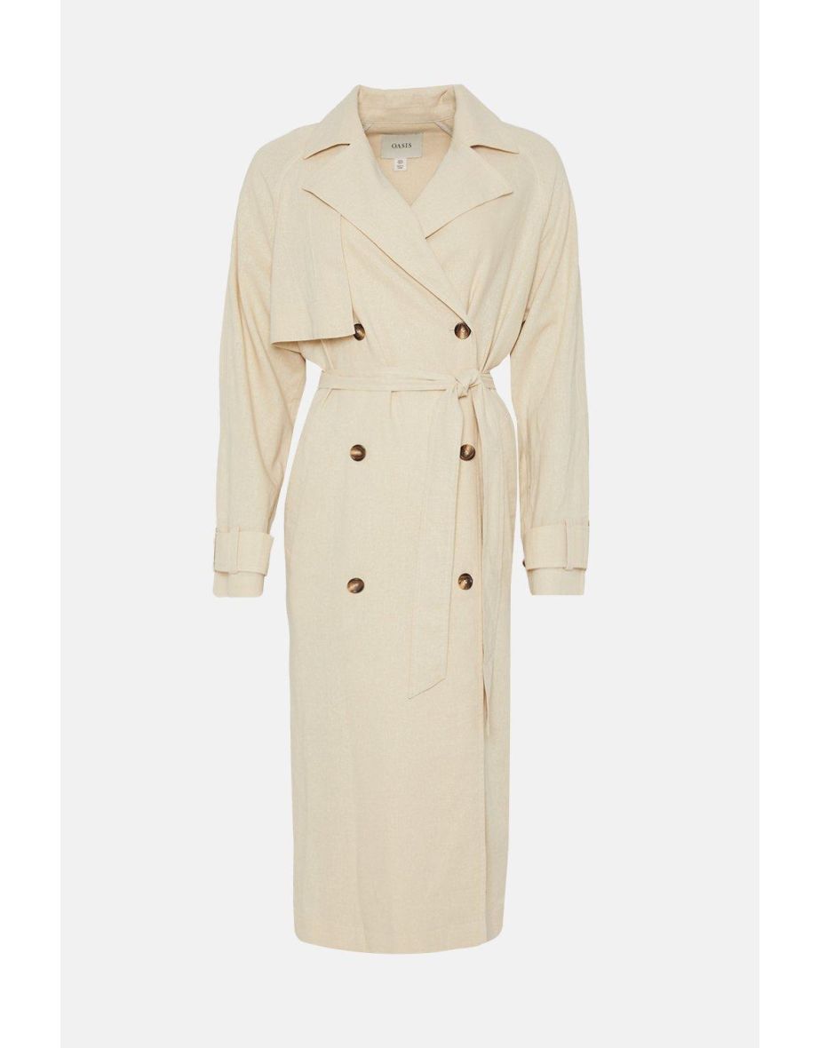 Linen Mix Trench Coat - 3