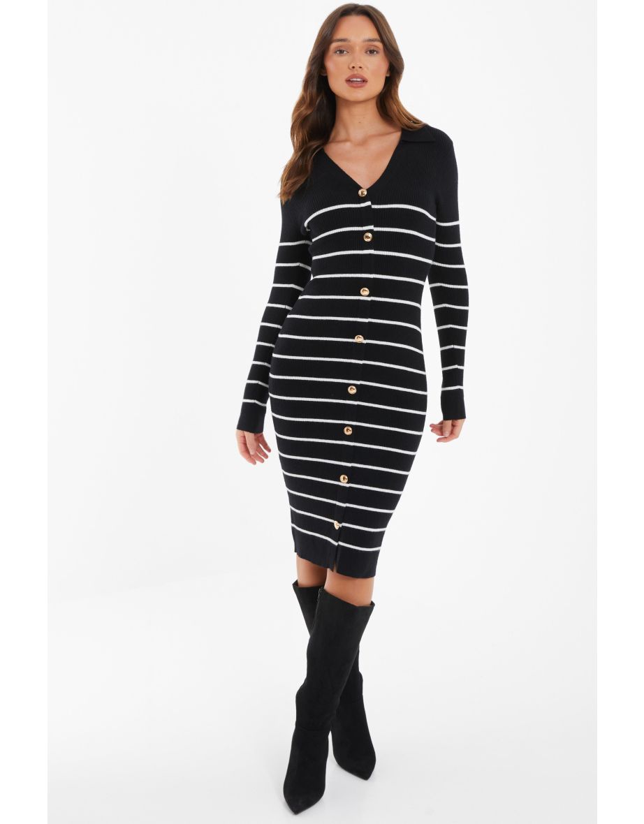 Black Stripe Knitted Midi Dress