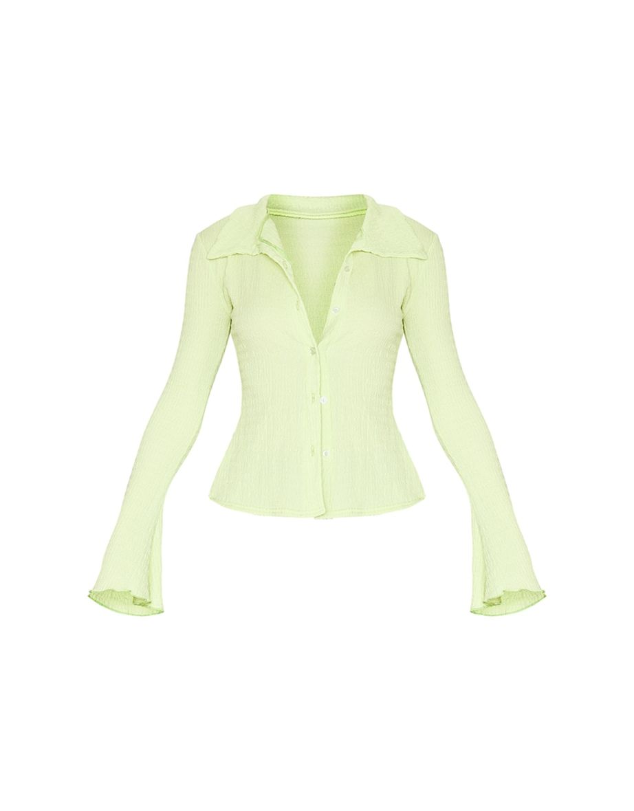Sage Textured Flared Sleeve Fitted Shirt - 4