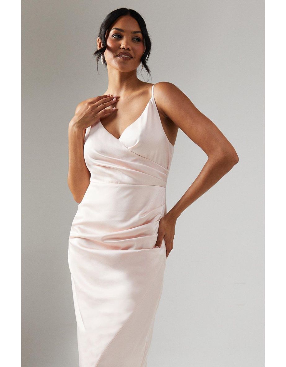 Ruche Side Strappy Satin Maxi Bridesmaid Dress - 3