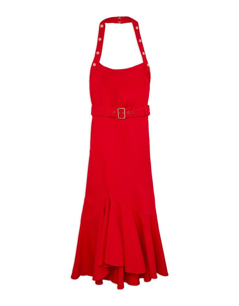 Shop Ponte Jersey Strappy Waterfall Hem Midaxi Dress Online