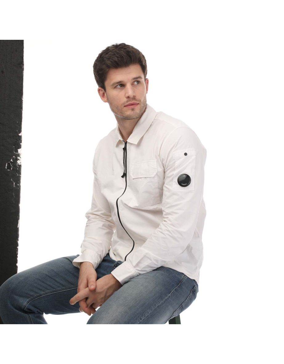 Men's C.P. Company Gabardine Zipped Overshirt in White - 3