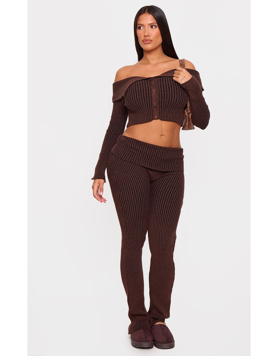 Shape Chocolate Fold Over Ribbed Flares