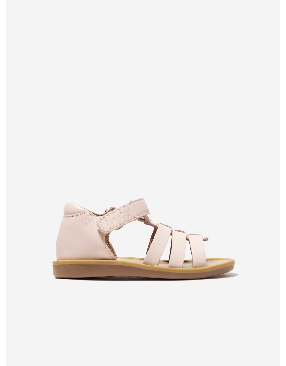 Girls Leather Poppy Strap Sandals in Pink
