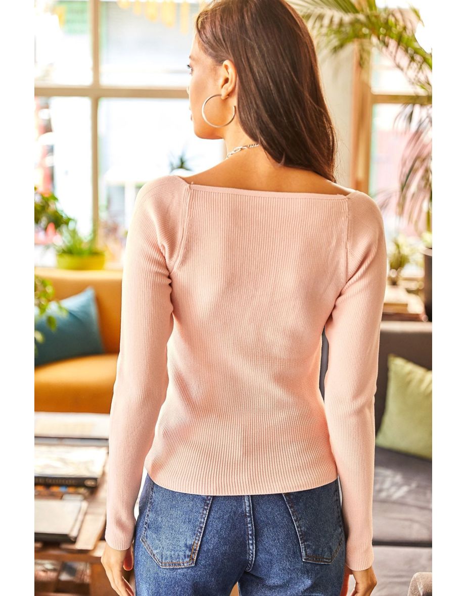 Women's Powder Kissing Collar Crop Knitwear top - 5
