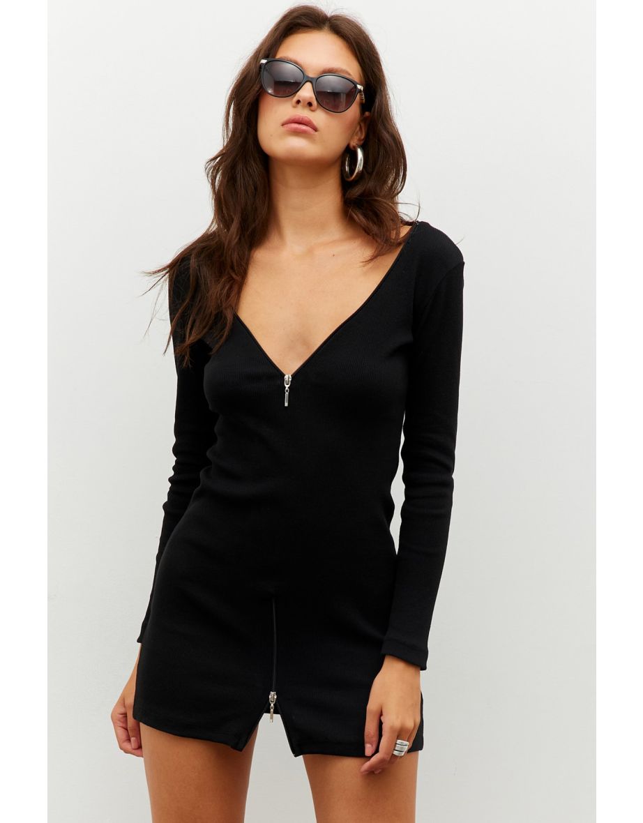 Women's Black Zippered Camisole Mini Dress