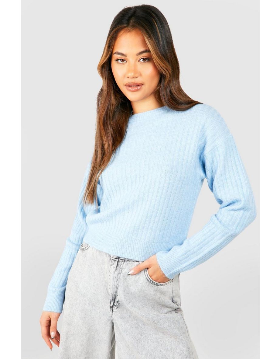 Soft Rib Knit Crop Jumper - sky blue