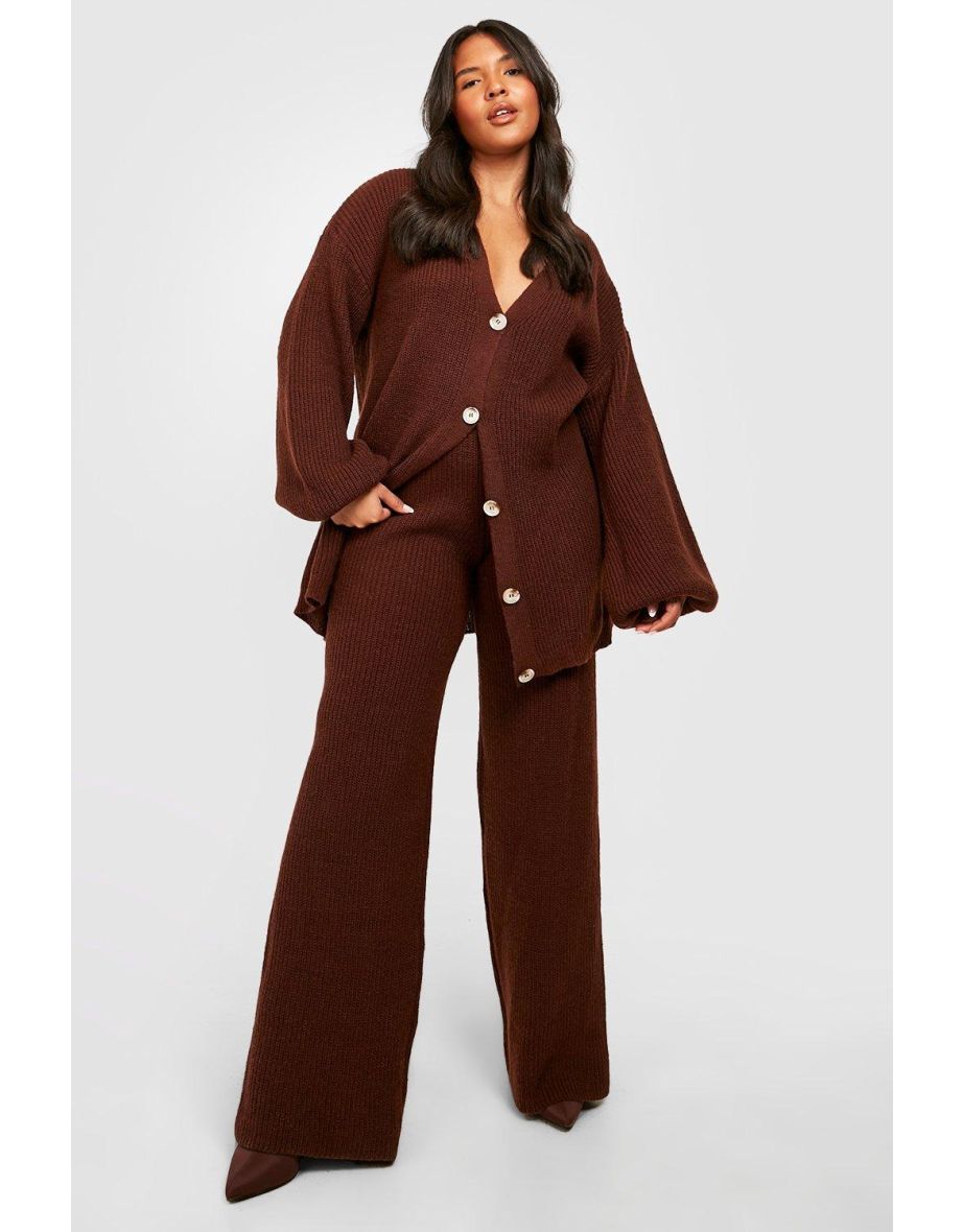 Plus Chunky Knit Cardigan Co-ord - chocolate