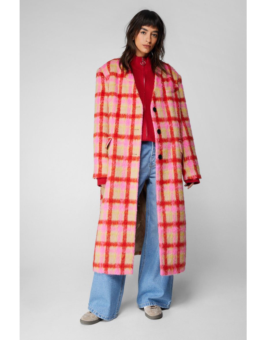 Premium Neon Check Tailored Duster Coat