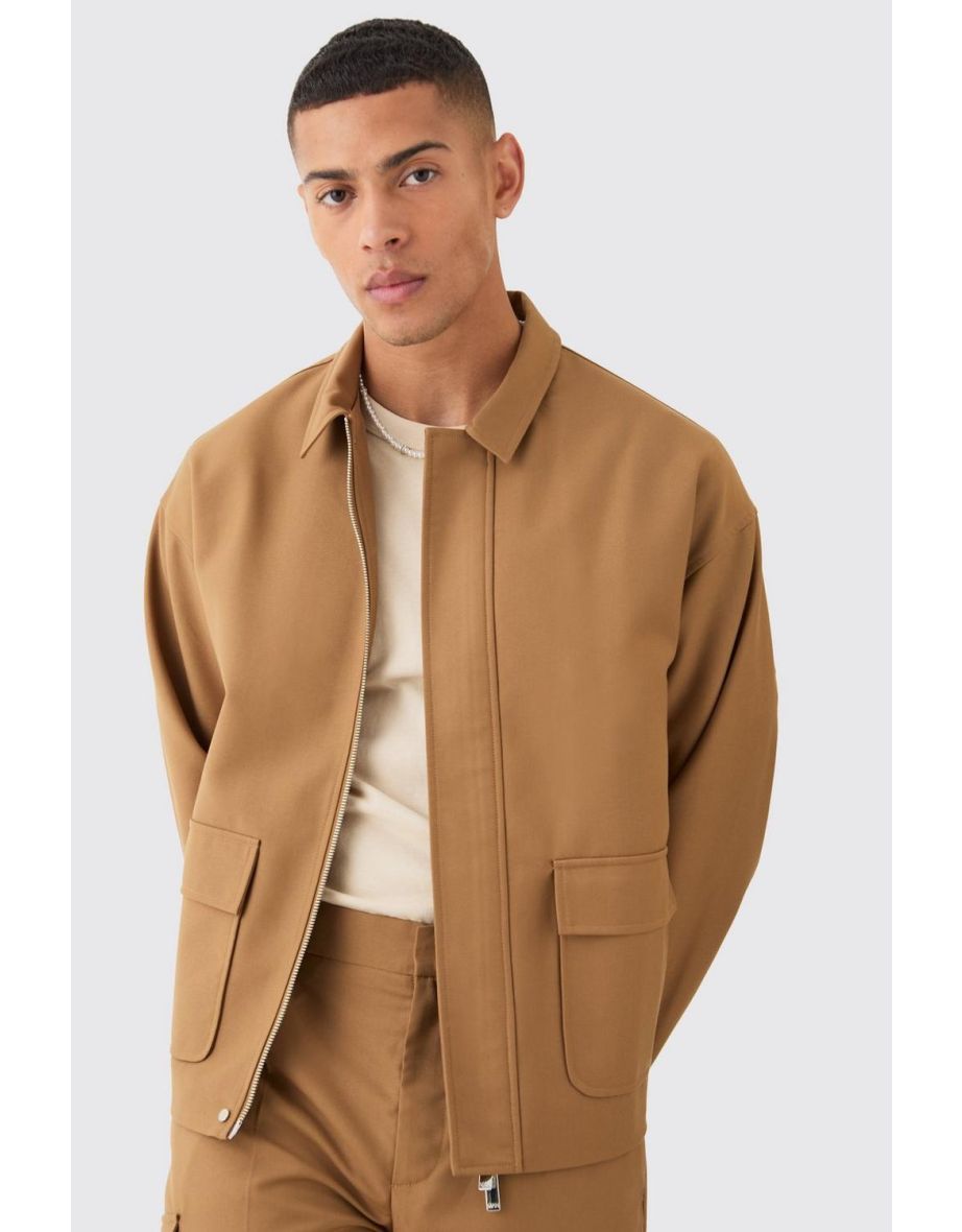 Tailored Regular Fit Pocket Front Zip Up Harrington Jacket - mocha - 2