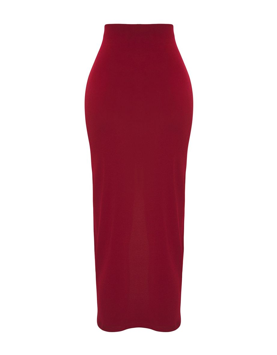 Claret Red Maxi Knitted Beach Skirt - 5