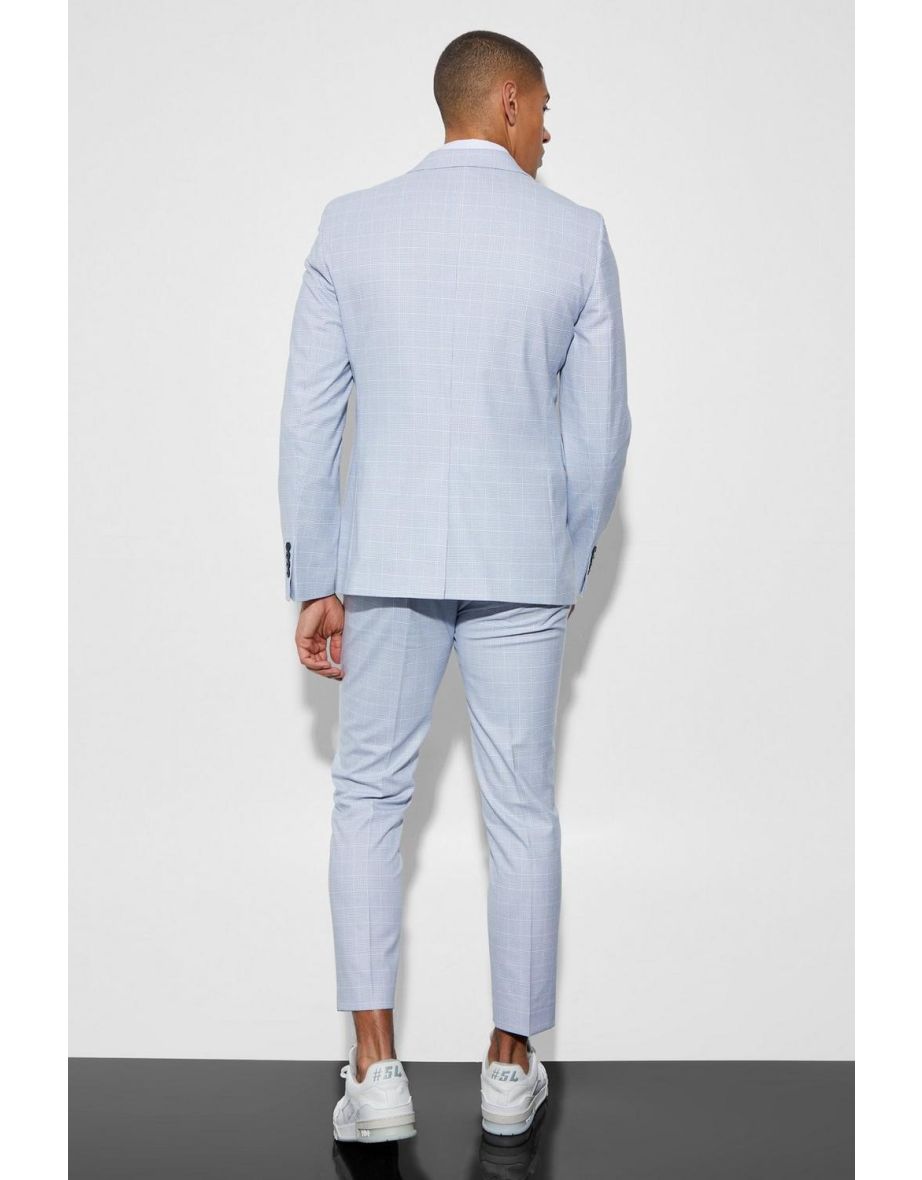 Slim Single Breasted Micro Check Suit Jacket - ecru - 2