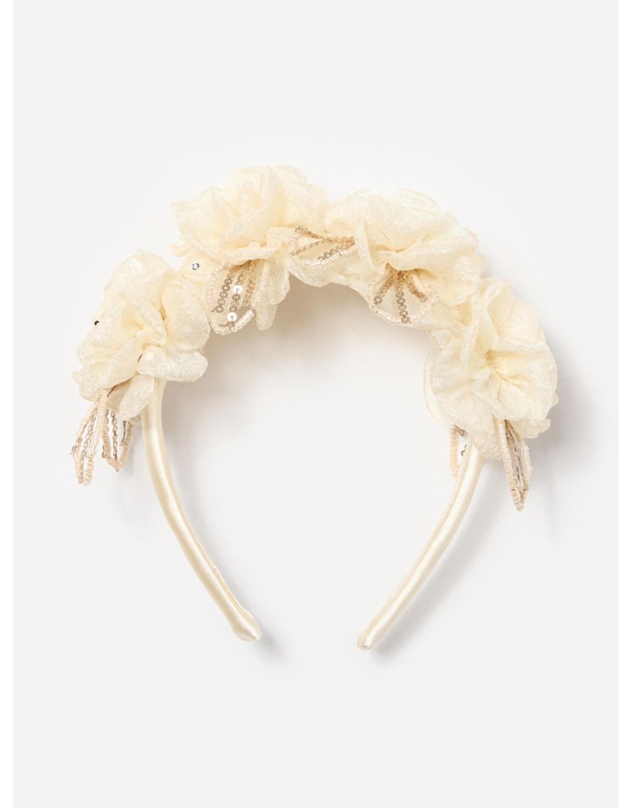Girls Sequin Tulle Headband in Ivory