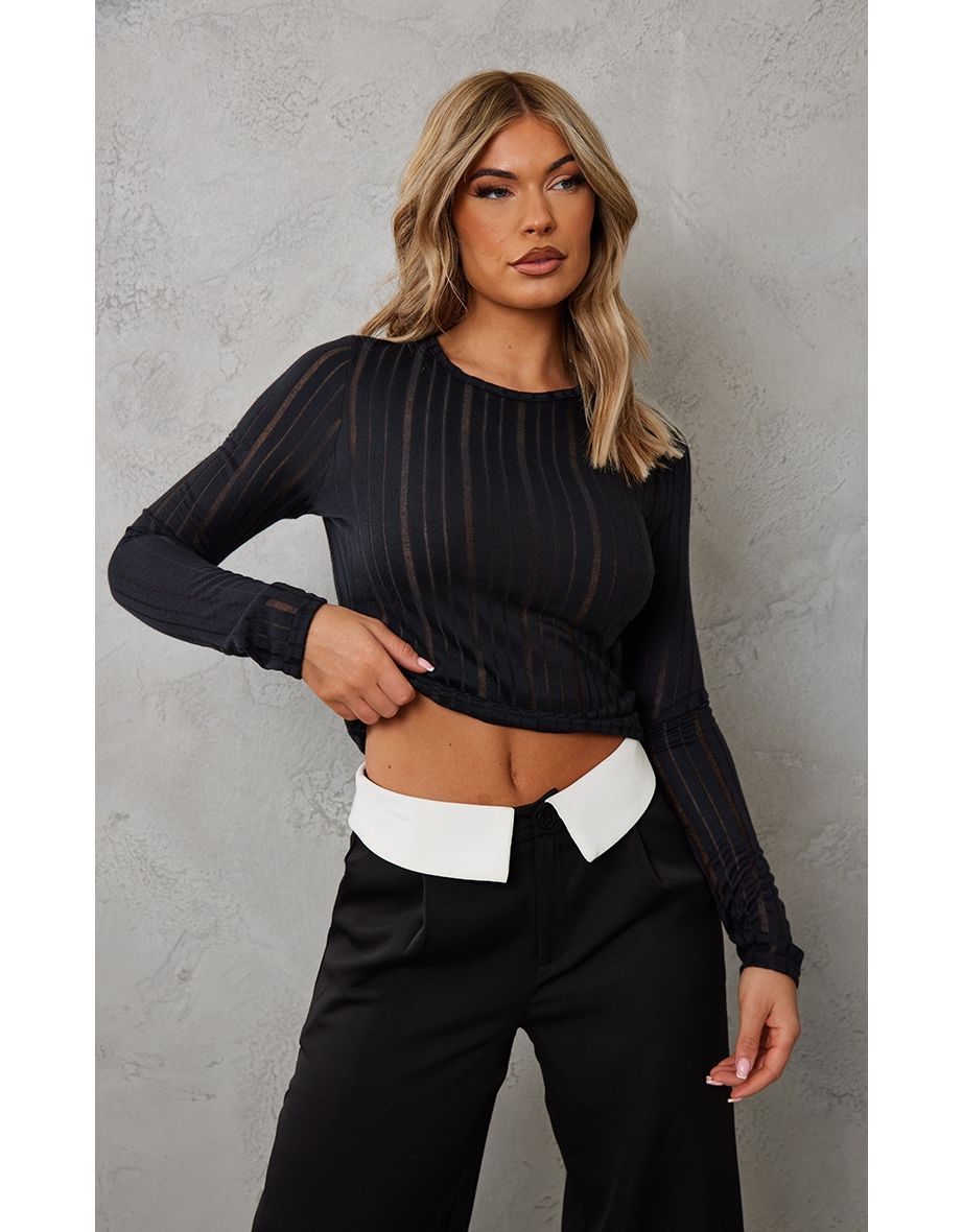Black Stripe Ladder Long Sleeve Top