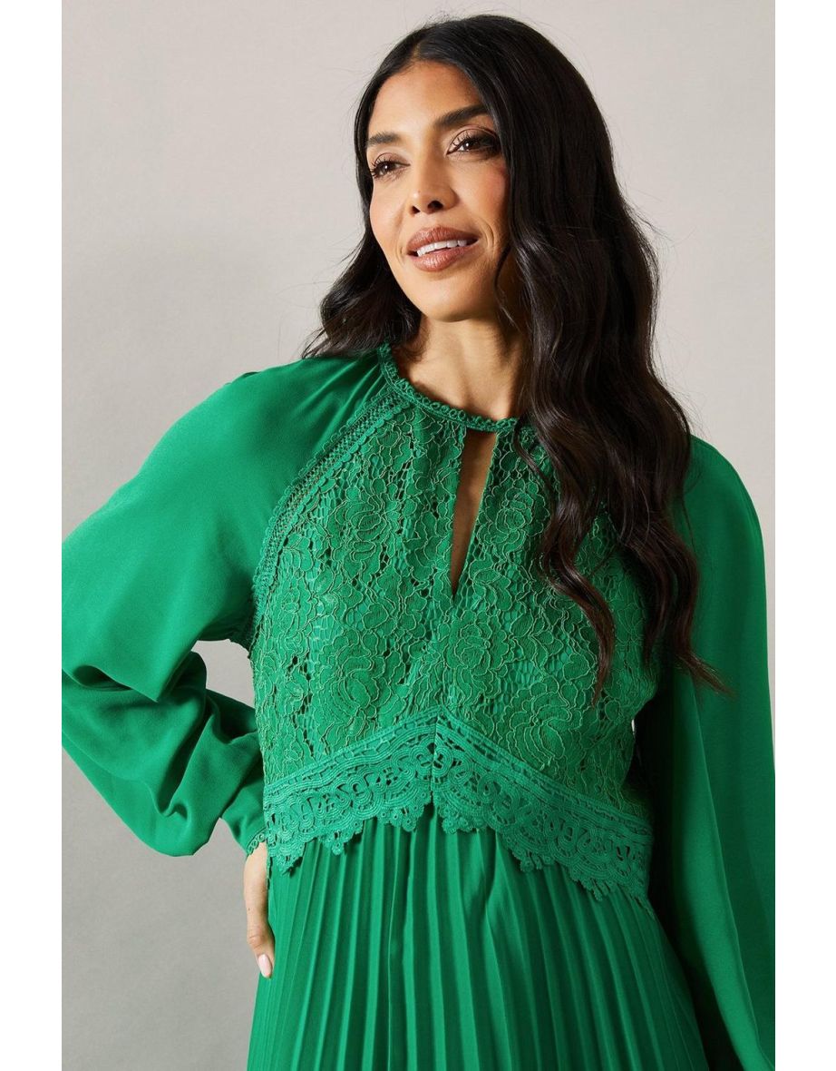 Occasion Lace Insert Pleated Midi Dress - 3