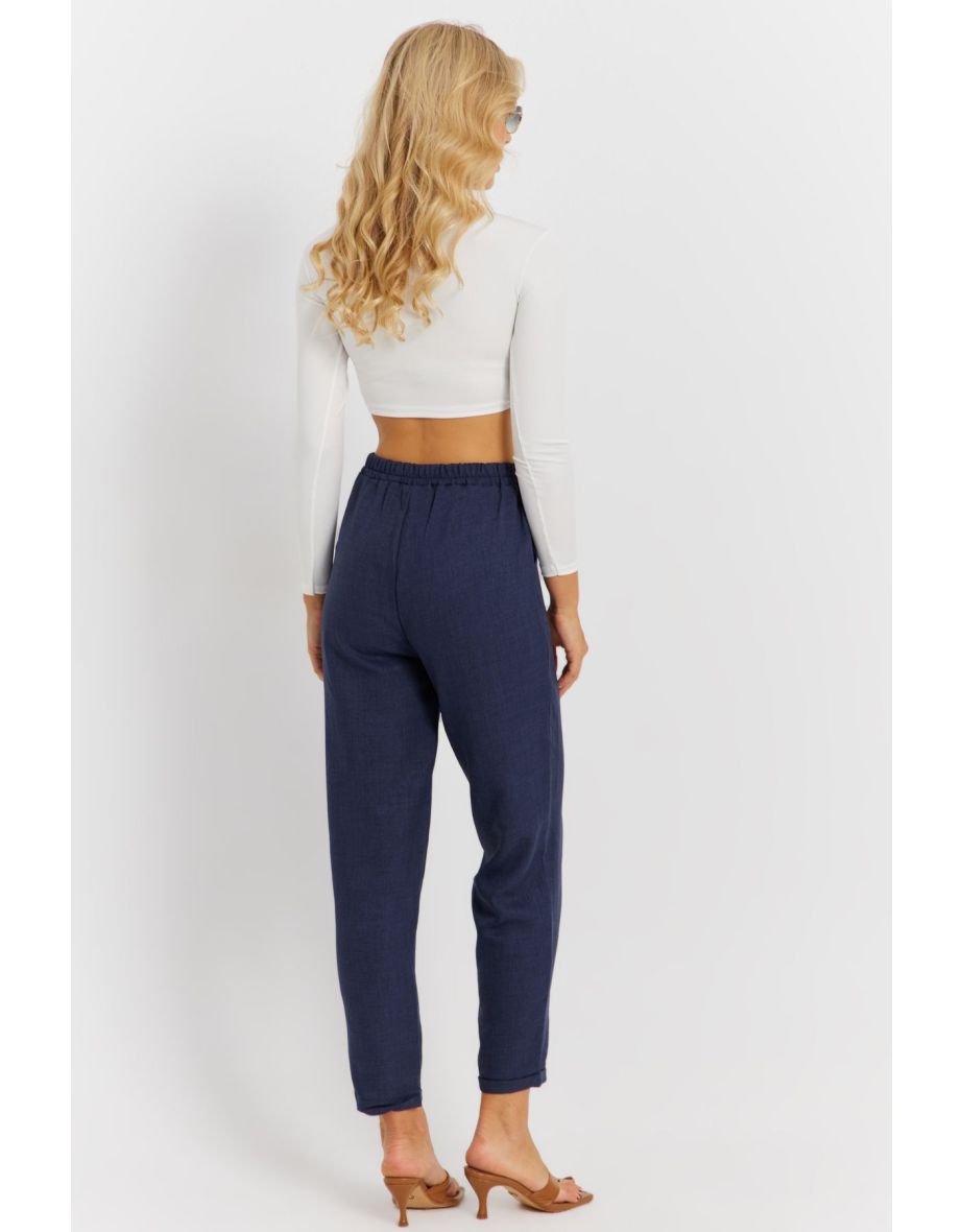 Women's Indigo Linen Trousers - 6
