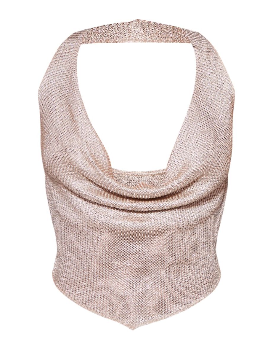 Gold Knit Look Cowl Neck Crop Top - 4