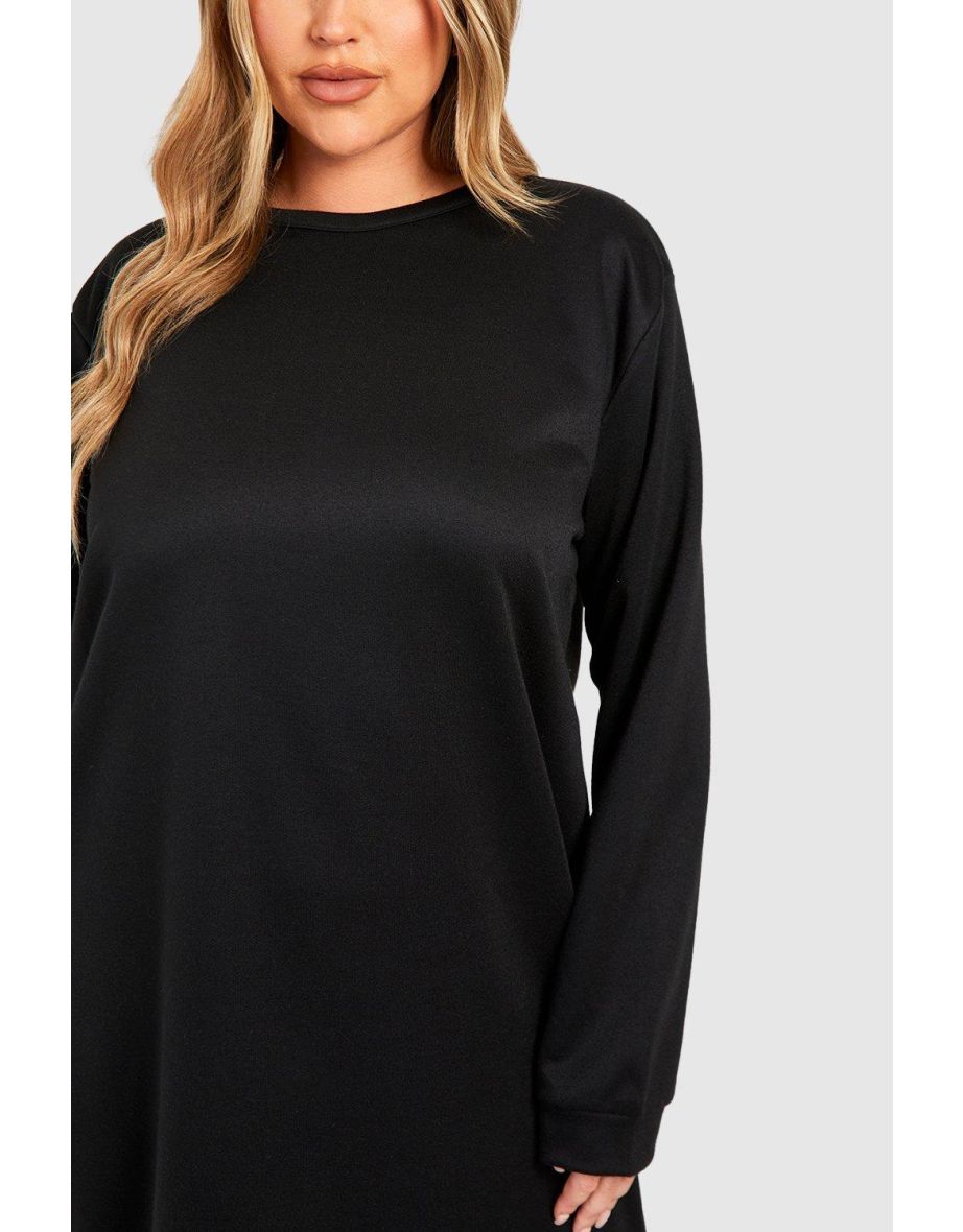 Plus Oversized Longline Split Detail Sweater Dress - black - 3