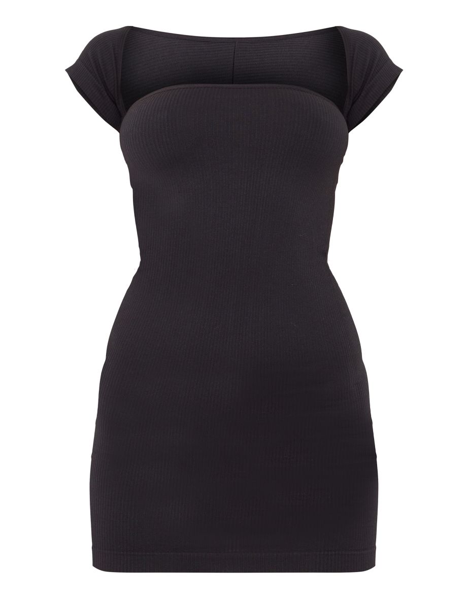 Black Structured Contour Cap Sleeve Bodycon Dress - 4