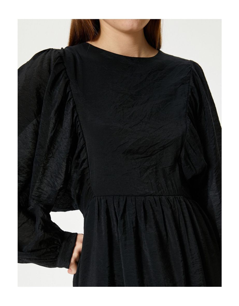 Balloon Sleeve Mini Dress Long Sleeve Round Neck Lined Tiered - 4
