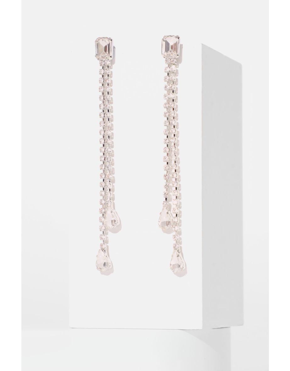 Quiz Silver Double Drop Earrings - 1