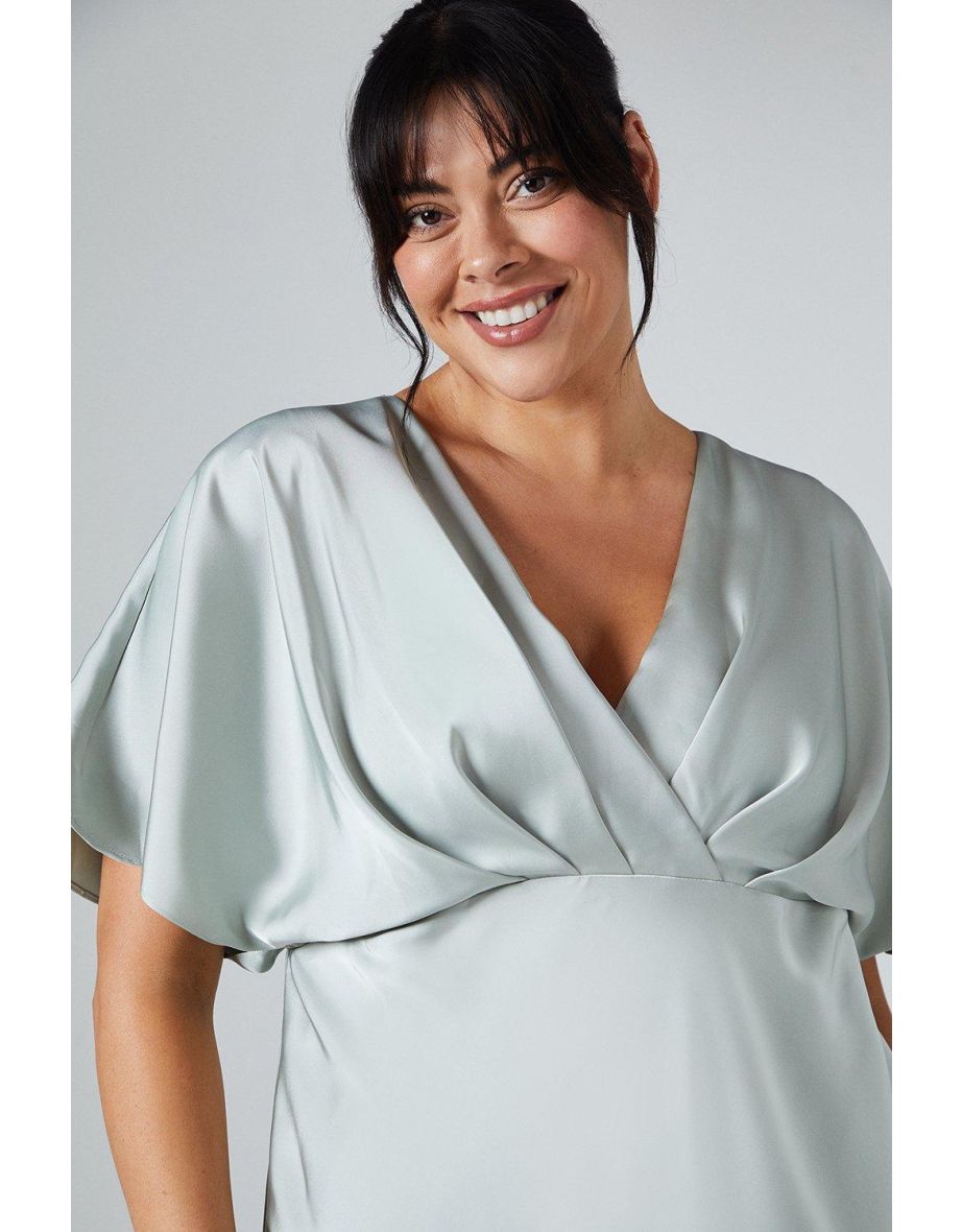 Plus Batwing Sleeve Satin Fishtail Maxi Dress - 3