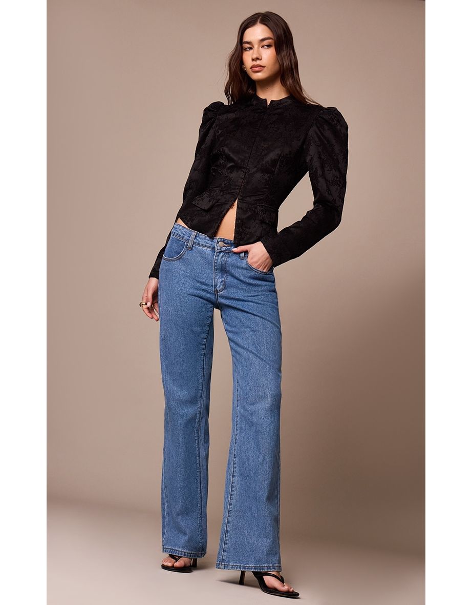 Black Lace High Neck Puff Sleeve Jacket