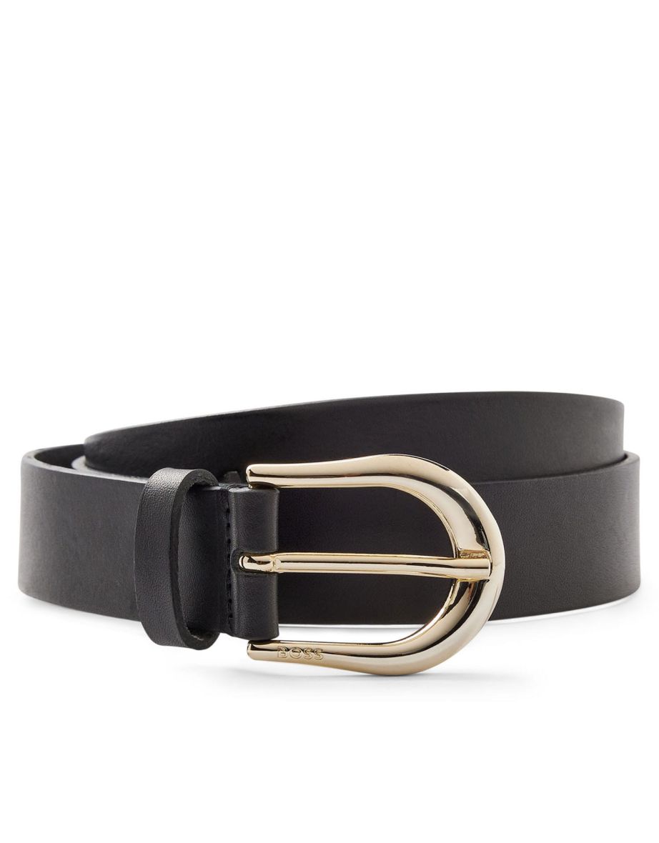 Accessories Hugo Boss Rounded Buckle Leather Belt in Black