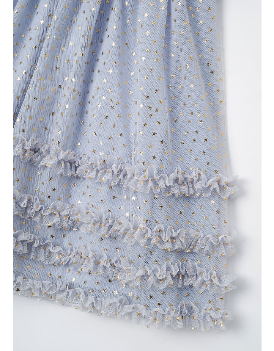 Xeni Blue Foil Print Mesh Dress - 7