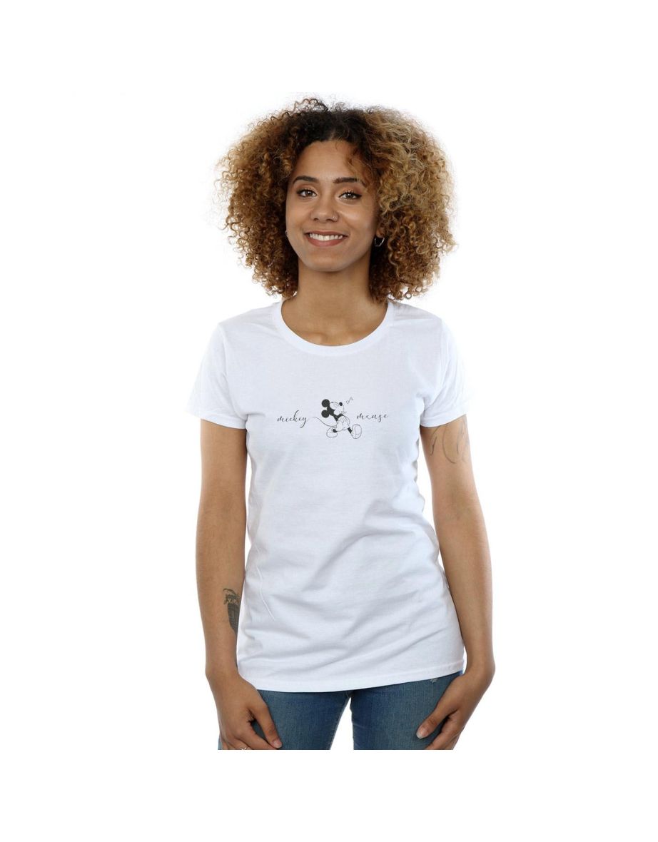 Disney Womens/Ladies Mickey Mouse Whistle Cotton T-Shirt - White