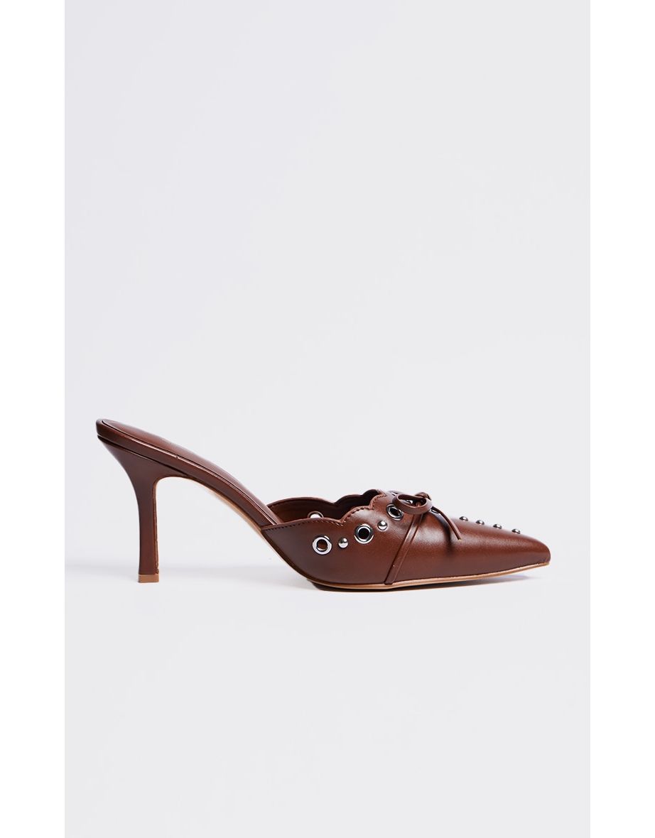 Wide Fit Brown PU Point Toe Bow Detailed Heeled Mules - 3