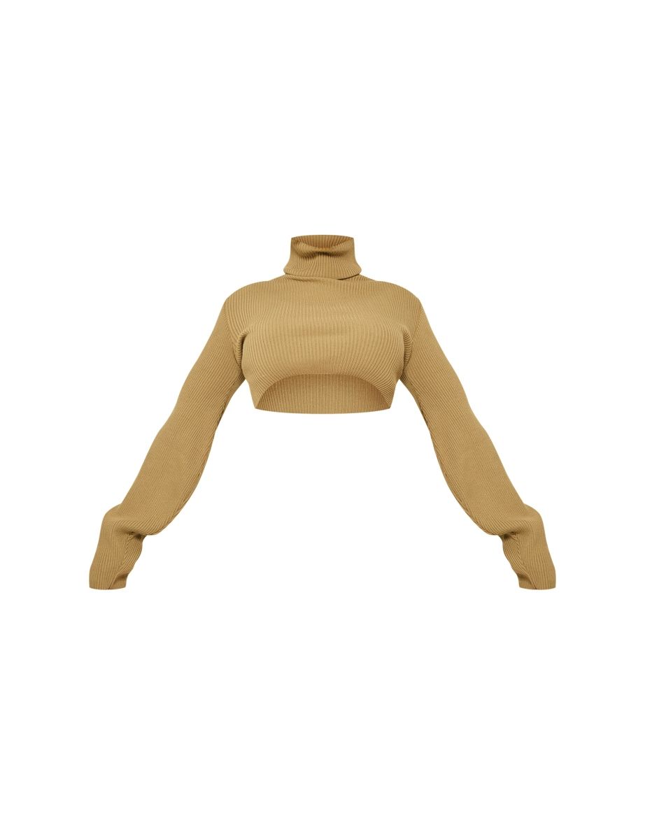 Shape Khaki Knit Roll Neck Cropped Jumper - 4