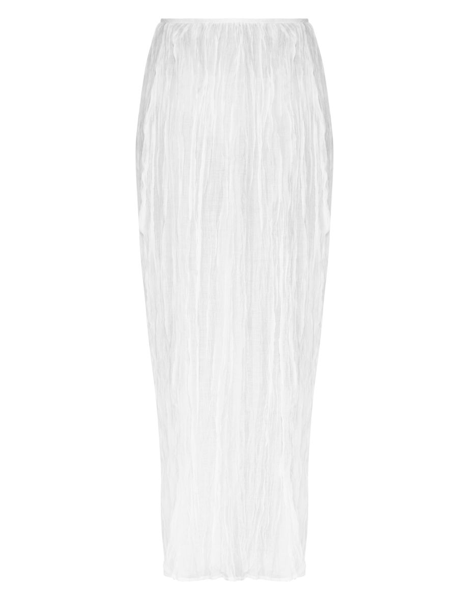 Cream Crinkled Woven Maxi Skirt - 4