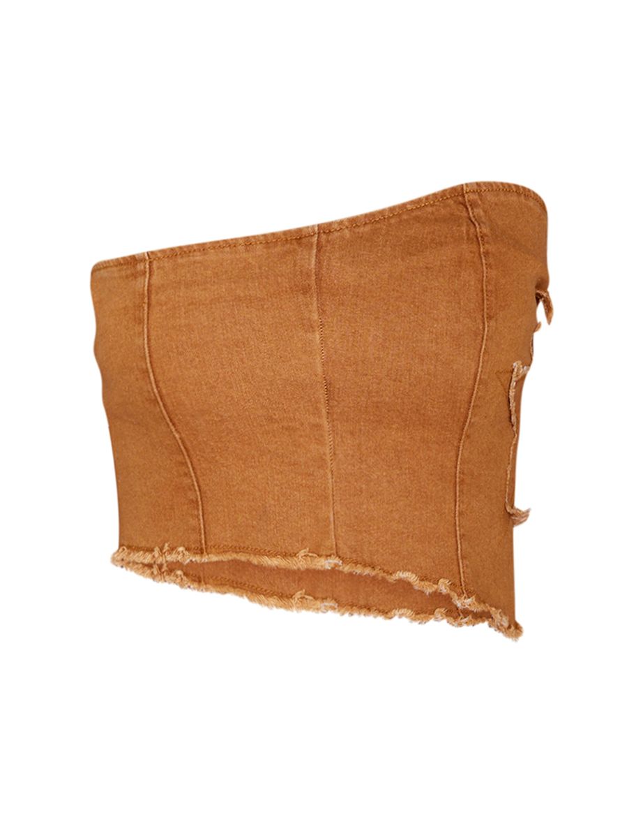 Washed Brown Star Applique Stretch Corset Top - 4